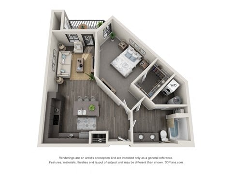 Floor plan for 1 bed, 1 bath, 794 sqft